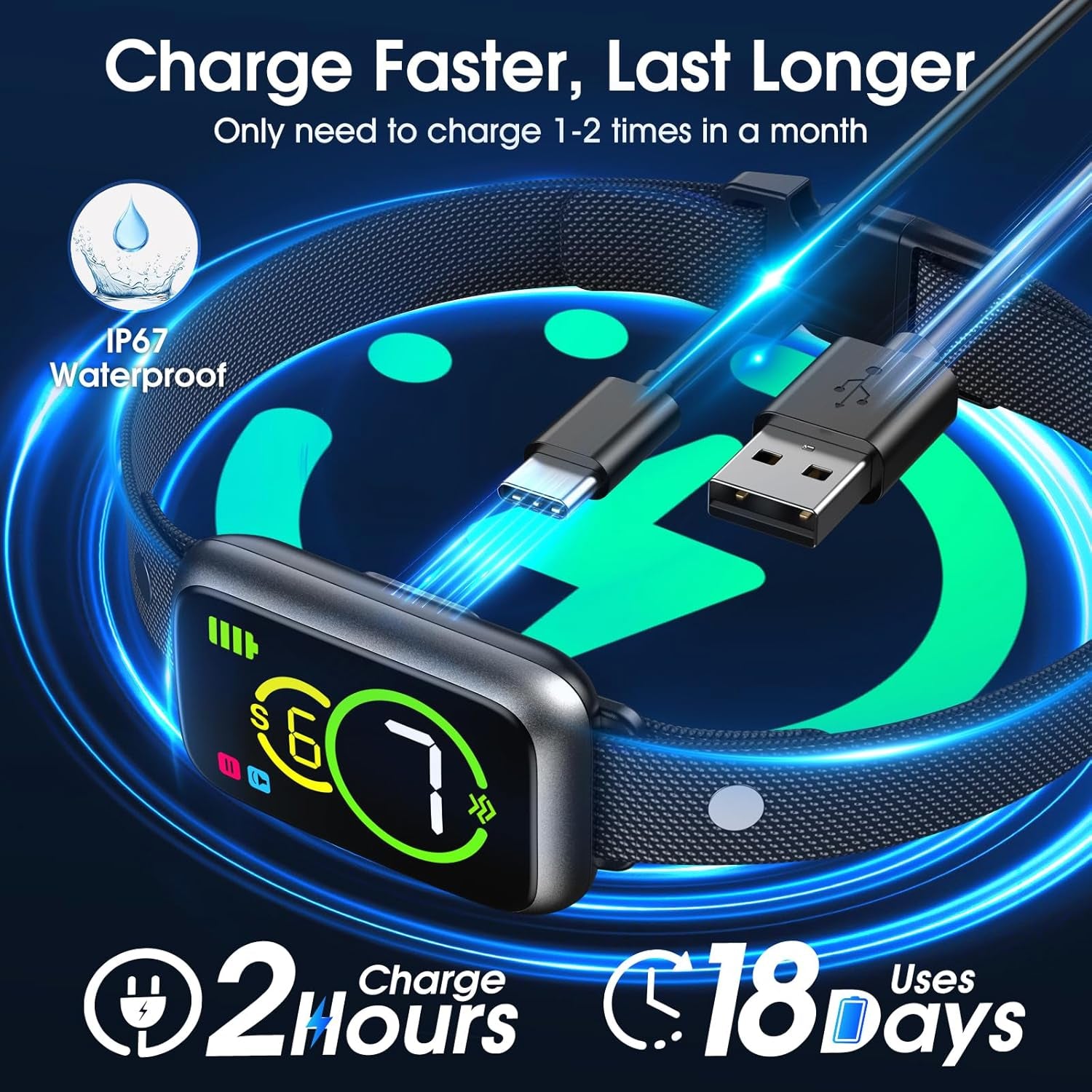 1S Stop Barking Smart Dog Bark Collar, Humane anti Barking Device with Beep & Vibration, 7 Adjustable Sensitivity, Ultra-Light Bark Collar for Small Medium Large Dogs IP67 Waterproof Indoor Outdoor