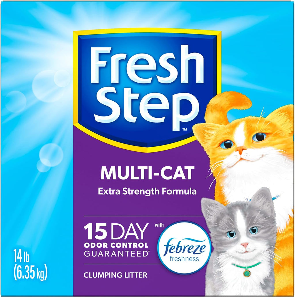 Extreme Clumping Litter with Febreze Freshness, Mountain Spring Scent Clumping Cat Litter with Guaranteed Odor Control, 14 Lb. Box