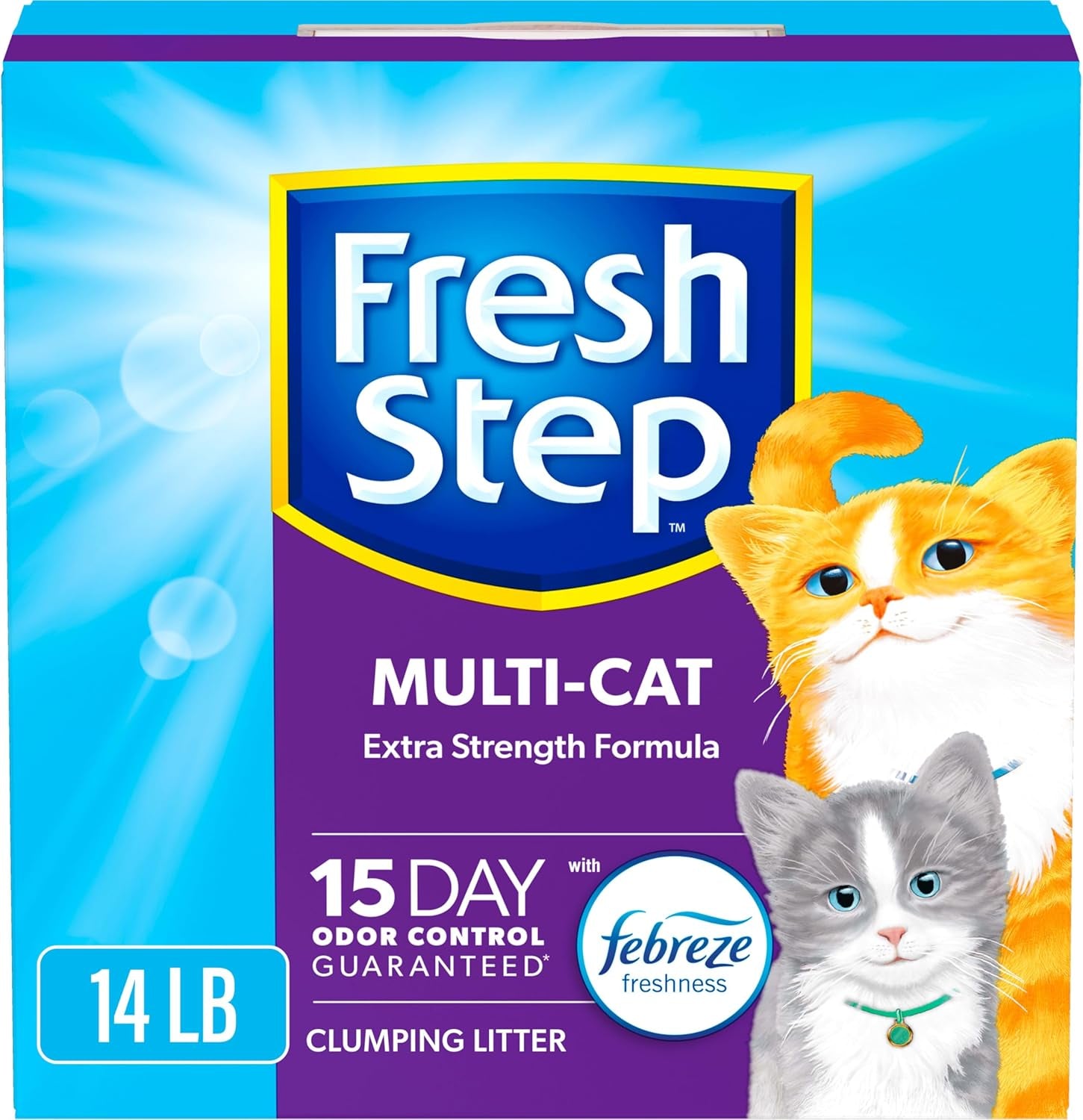 Extreme Clumping Litter with Febreze Freshness, Mountain Spring Scent Clumping Cat Litter with Guaranteed Odor Control, 14 Lb. Box