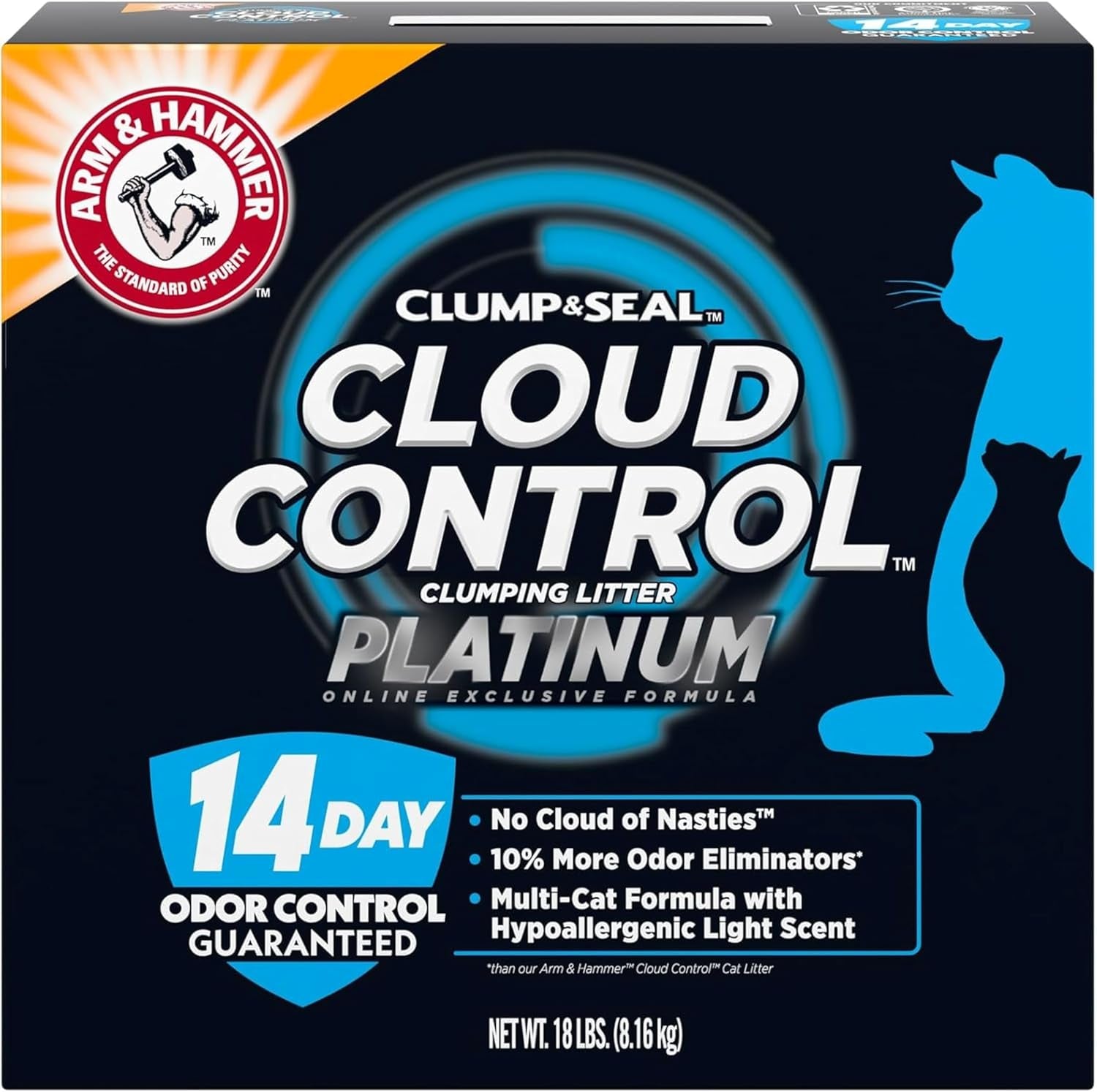 Cloud Control Platinum Cat Litter, Hypoallergenic, Dust-Free, Multi-Cat, 14-Day Odor Control, 18 Lbs – Dander Shield & Baking Soda